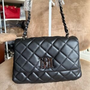 Badgley Mischka Classic Black Quilted Messenger Bag, New with Tag